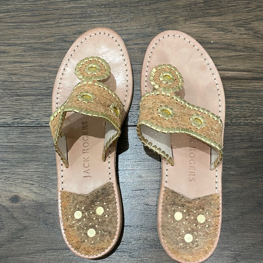 Jack Rogers cork & gold sandals